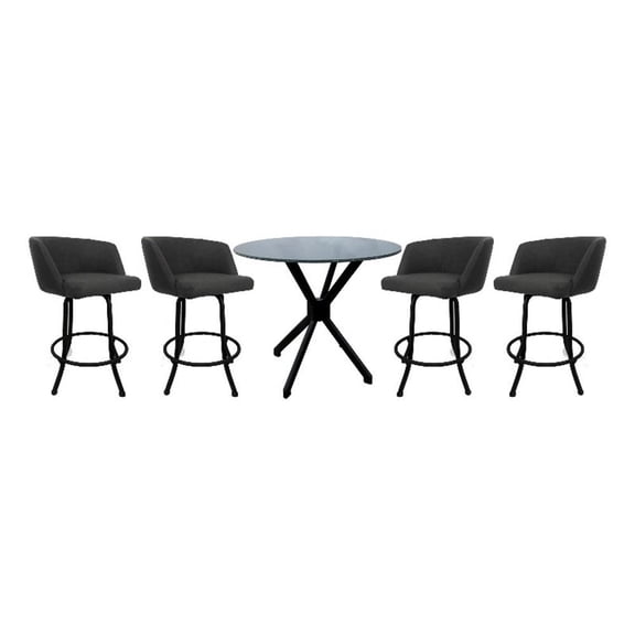Pemberly Row Crackle Glass Metal Pub Set 30" Swivel Bar Stools in Charcoal Black