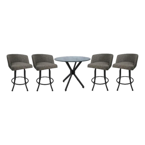 Pemberly Row Crackle Glass Metal Pub Set 30" Swivel Bar Stools in Grey Frame