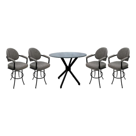 Pemberly Row Crackle Glass Metal Pub Set - 30" Swivel Bar Stools in Mojave Grey