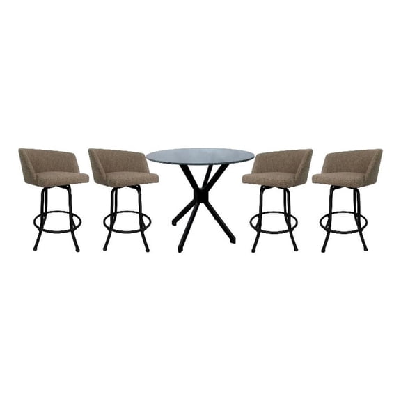 Pemberly Row Crackle Glass Metal Pub Set with 26" Swivel Counter Stools in Beige