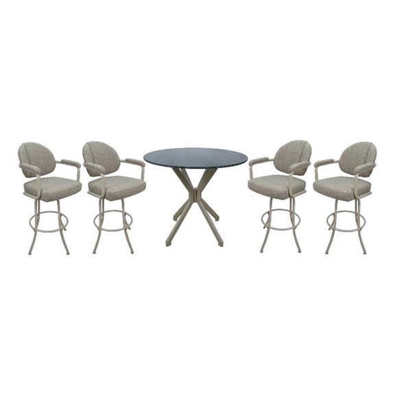 Pemberly Row Crackle Glass Metal Pub Set with 26" Swivel Counter Stools in Beige