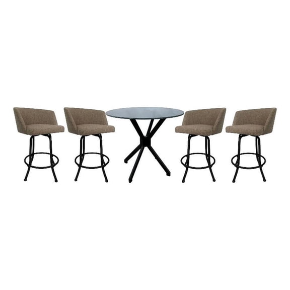 Pemberly Row Crackle Glass Metal Pub Set with 30" Swivel Bar Stools in Beige