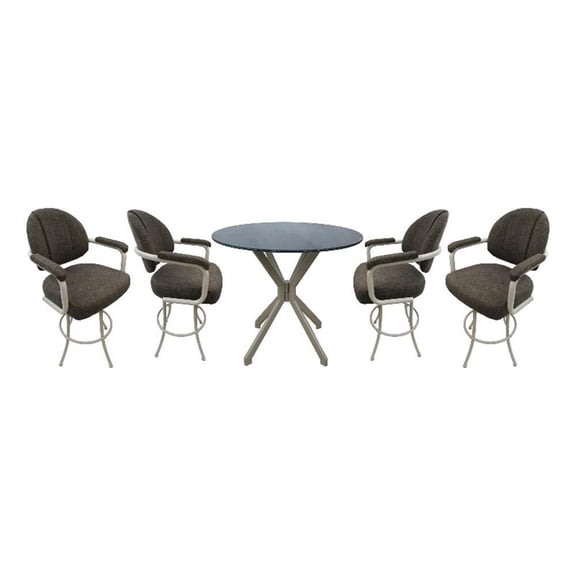 Pemberly Row Crackle Glass Pub Set 26" Swivel Counter in Sanora Brown Beige