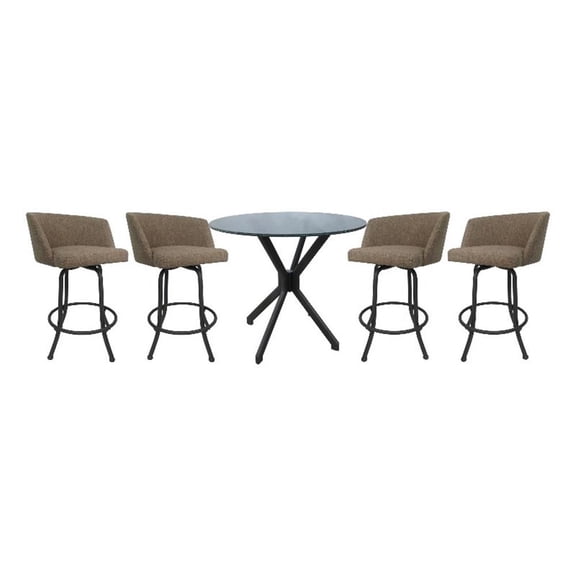 Pemberly Row Crackle Glass Pub Set 30" Swivel Bar Stools in Basin Beige Grey