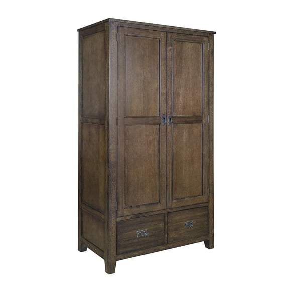 Pemberly Row Craftsman Mission 2-Drawer Solid Wood Armoire in Walnut
