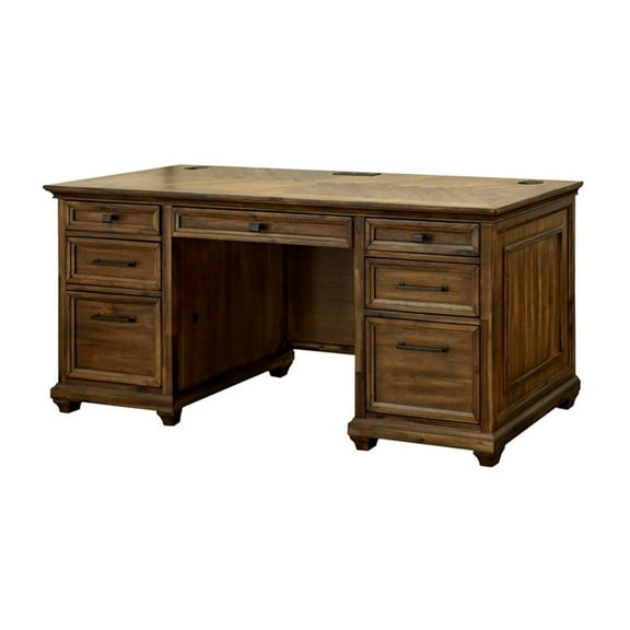 Pemberly Row Credenza Wood Office Desk Writing Table Storage Desk in Brown