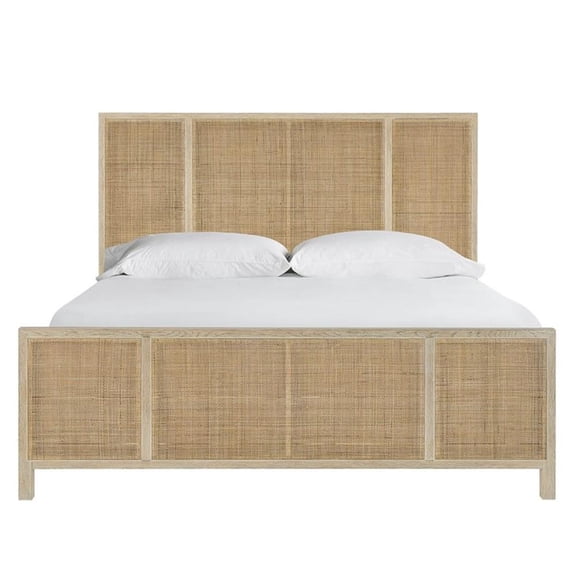 Pemberly Row Cross-Hatch Cane Woven King Bed in Natural Oak Frame