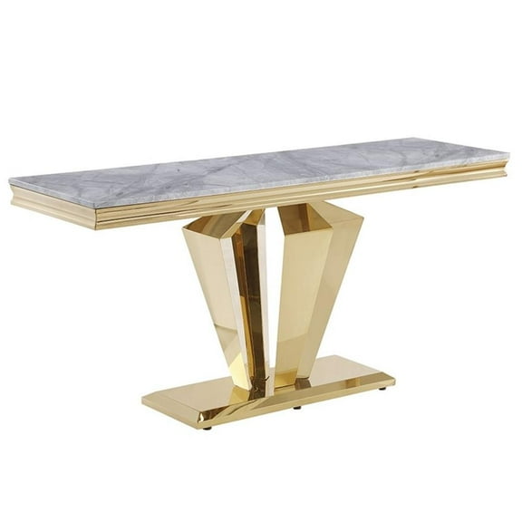 Pemberly Row Crownie Gold Rectangle Faux Marble Console Table