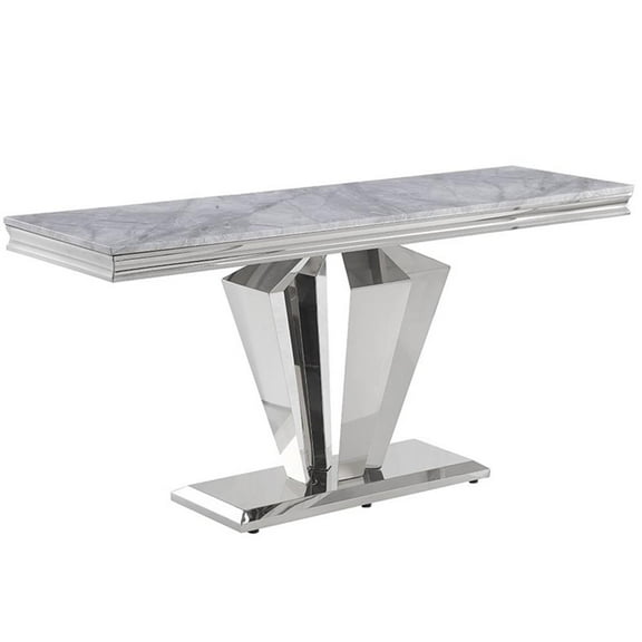 Pemberly Row Crownie Silver Rectangle Faux Marble Console Table