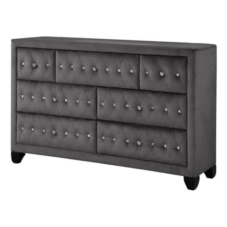 grey tufted dresser Crown Mark Cameo Gray Dresser & Mirror