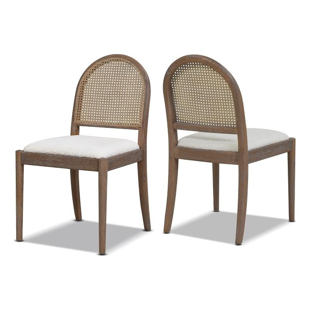 Ivory White Boucle Rattan Cane Side Dining Chair Set of 2