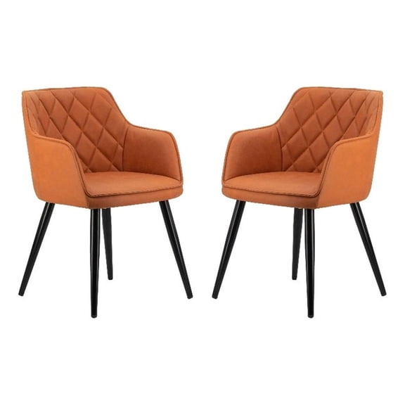 Pemberly Row Curved Dining Chair Set of 2 with Diamond Tufting in Orange