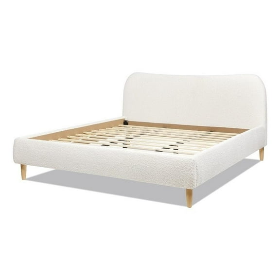 Pemberly Row Curved Headboard Upholstered Platform Bed King Ivory White Boucle