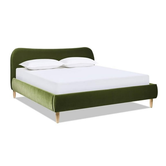Pemberly Row Curved Headboard Upholstered Platform Bed King Olive Green