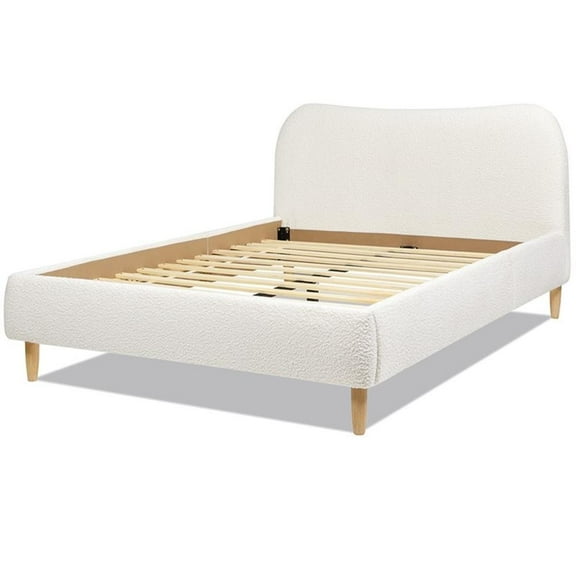 Pemberly Row Curved Headboard Upholstered Platform Bed Queen Ivory White Boucle