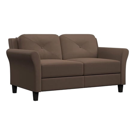 Pemberly Row Cushion Back Transitional Polyester Microfiber Loveseat in Brown