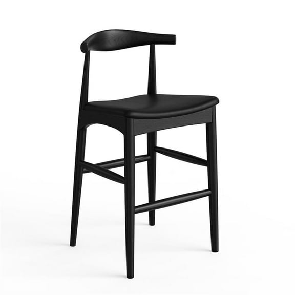 Pemberly Row Danish Design Vegan Leather Bar Height Stool in Black