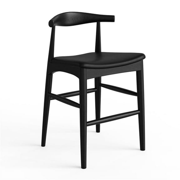 Pemberly Row Danish Design Vegan Leather Counter Height Stool in Black