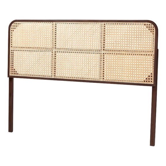 Pemberly Row Dark Brown Bayur Wood and Rattan Queen Size Headboard