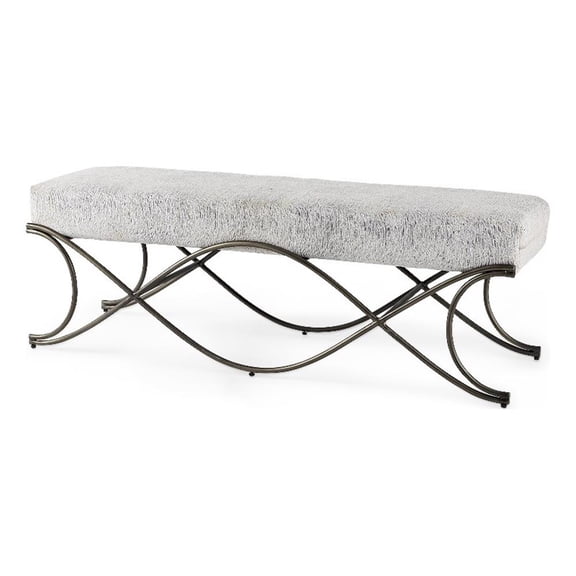 Pemberly Row Dark Gray Fabric Seat with Dark Nickel Metal Frame Bench