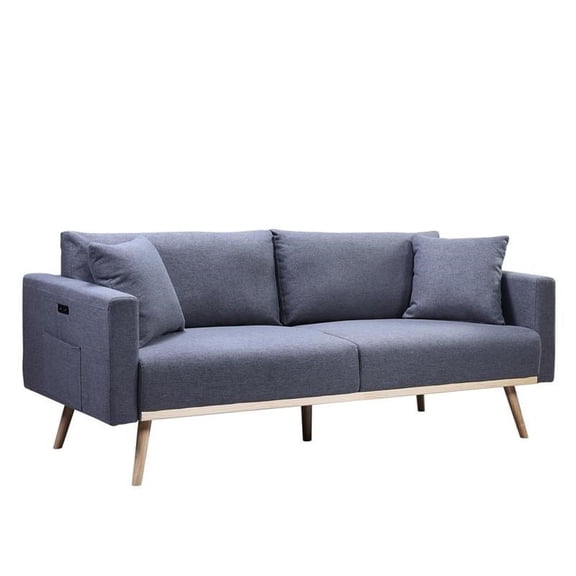 Pemberly Row Dark Gray Fabric Sofa with USB Charging Ports Pockets & Pillows