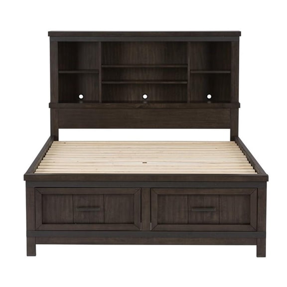 Pemberly Row Dark Gray Full Bookcase Bed with Dovetail Construction
