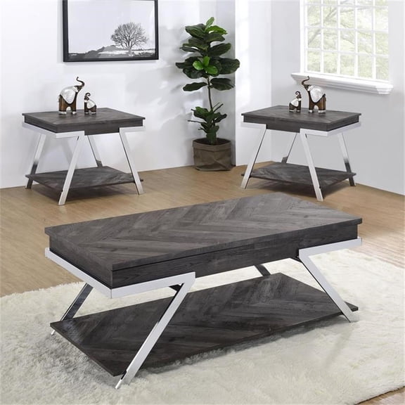 Pemberly Row Dark Gray Wood and Laminate 3-Piece Occasional Table Set
