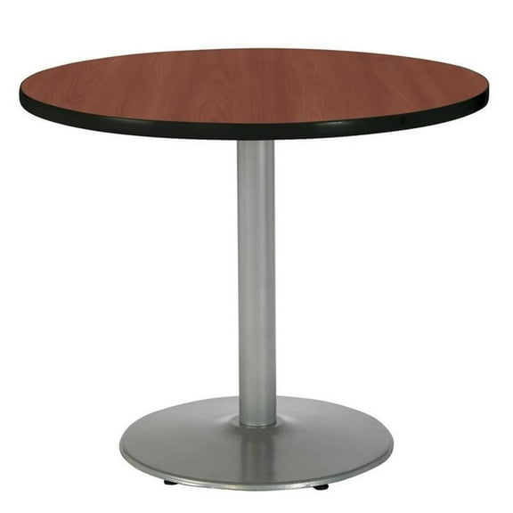 Pemberly Row Dark Mahogany 36im Breakroom Table with Round Silver Base