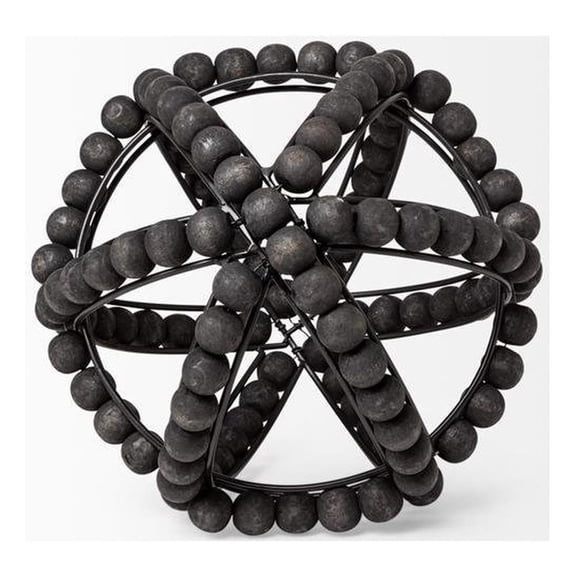 Pemberly Row Decorative Black Metal Orb with Wooden Bead Details
