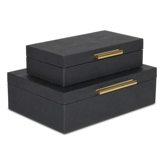 Pemberly Row Decorative Box Set in Black Faux Shagreen Finish