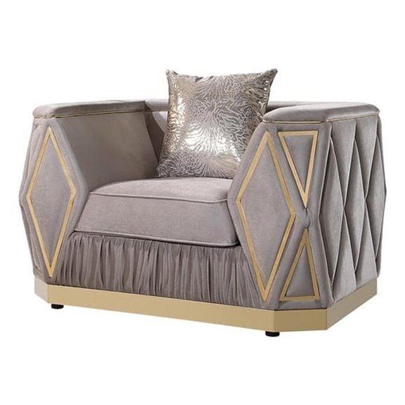 Pemberly Row Diamond Pattern Accent Chair with Wood Frame in Gold and Taupe