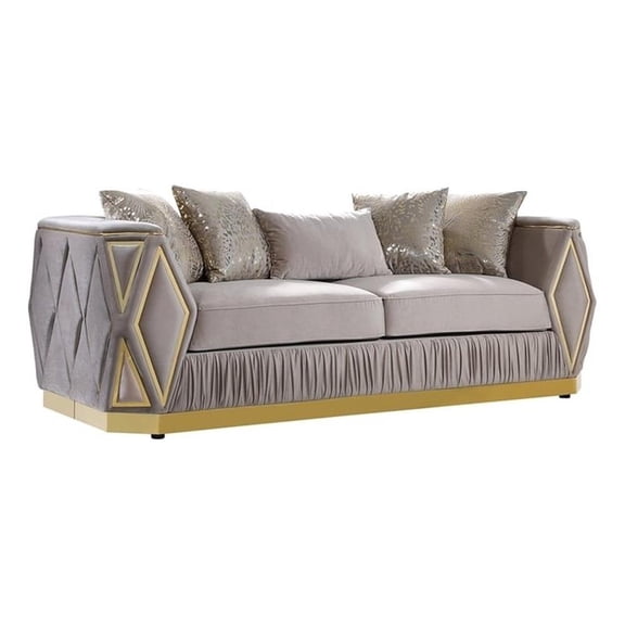 Pemberly Row Diamond Pattern Sofa with Wood Frame in Gold and Taupe