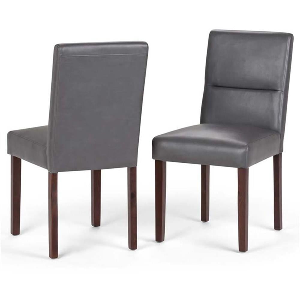Stone Gray Faux Leather Parsons Side Chair with Sleek Wood Legs