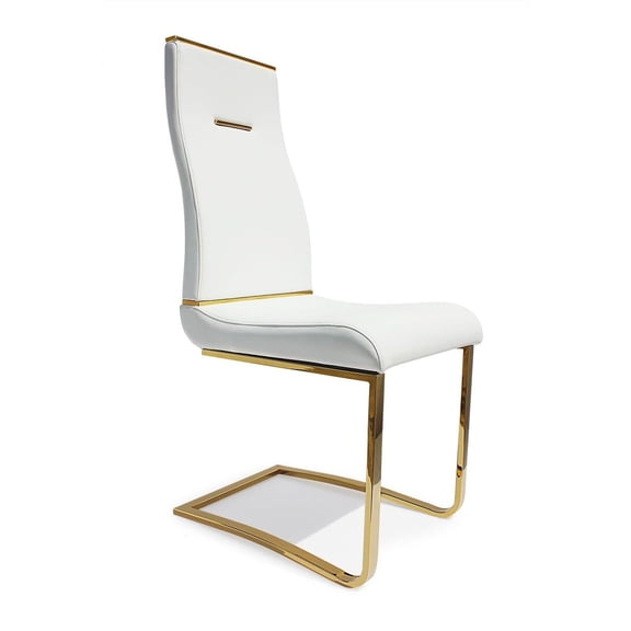 Pemberley Row Polyurethane White Dining Chair Gold Rectangular Set of 2 Unassembled