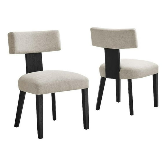 Pemberley Row Fabric Ivory Black Dining Chairs Armless Solid Wood 22.5" x 20.5" x 33.5" Assembly Required