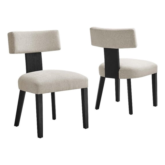 Pemberley Row Fabric Ivory Black Dining Chairs Armless Solid Wood 22.5" x 20.5" x 33.5" Assembly Required