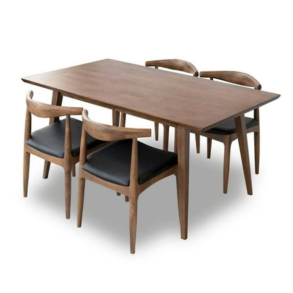 Pemberly Row Dining Room & Kitchen Solid Wood Walnut Table and Chair Set of 4