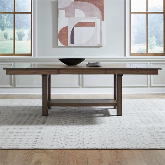 Pemberly Row Dining Room Trestle Table Rubberwood Sandstone Finish
