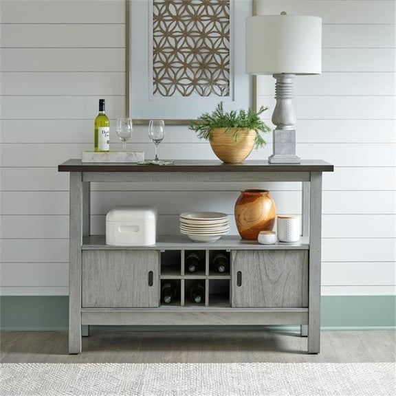 Pemberly Row Dining Server with Sliding Doors and Wine Storage in Gray