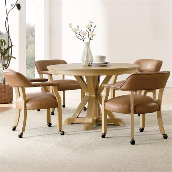 Pemberly Row Dining Table & 4 Captains Chairs in Natural/Camel