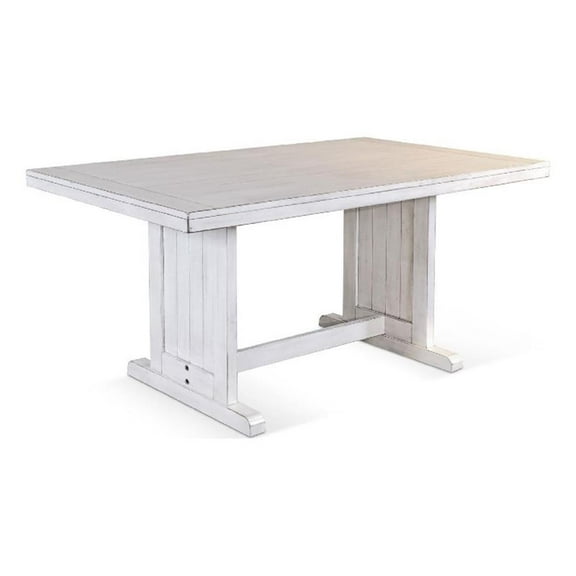 Pemberly Row Dining Table 60 Inch Rectangular Plank Top in Off White Wood