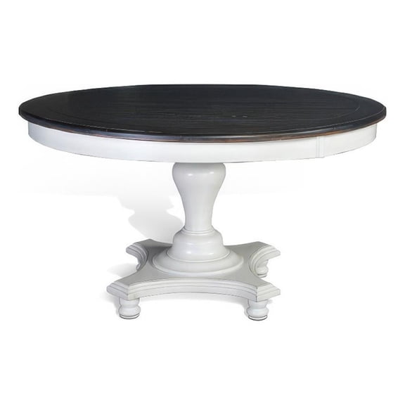 Pemberly Row Dining Table Pedestal Base 54 Inch Round Top in White Dark Brown