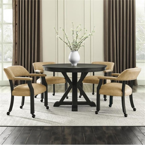 Pemberly Row Dining Table and 4 Captains Chairs in Black and Sand