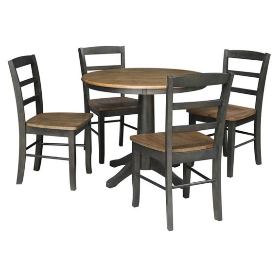 Pemberly Row Dining Table w/ 4 Madrid Ladderback Chairs - Hickory/Washed Coal