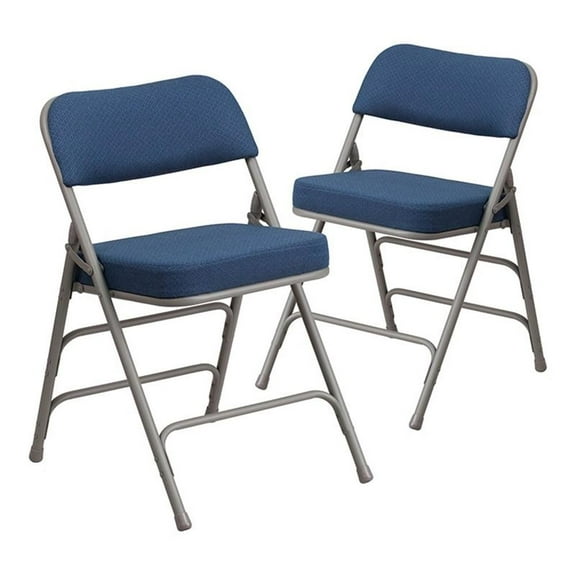 Pemberly Row Double Hinged Metal Folding Chair in Navy (Set of 2)
