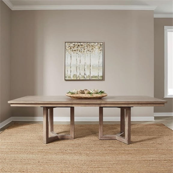Pemberly Row Double Pedestal Dining Table with Expandable Leaf in Barley Buff