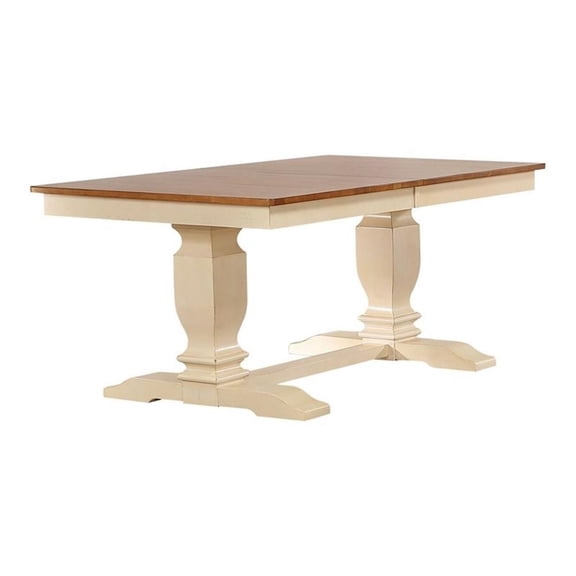 Pemberly Row Double Pedestal Wood Dining Table in Caramel/Biscotti