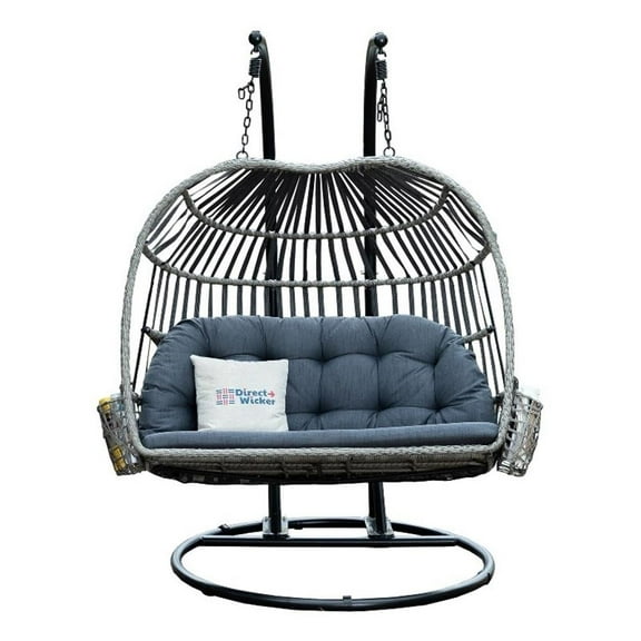 Pemberly Row Double Seat Patio Swing Chair with Gray Cushion