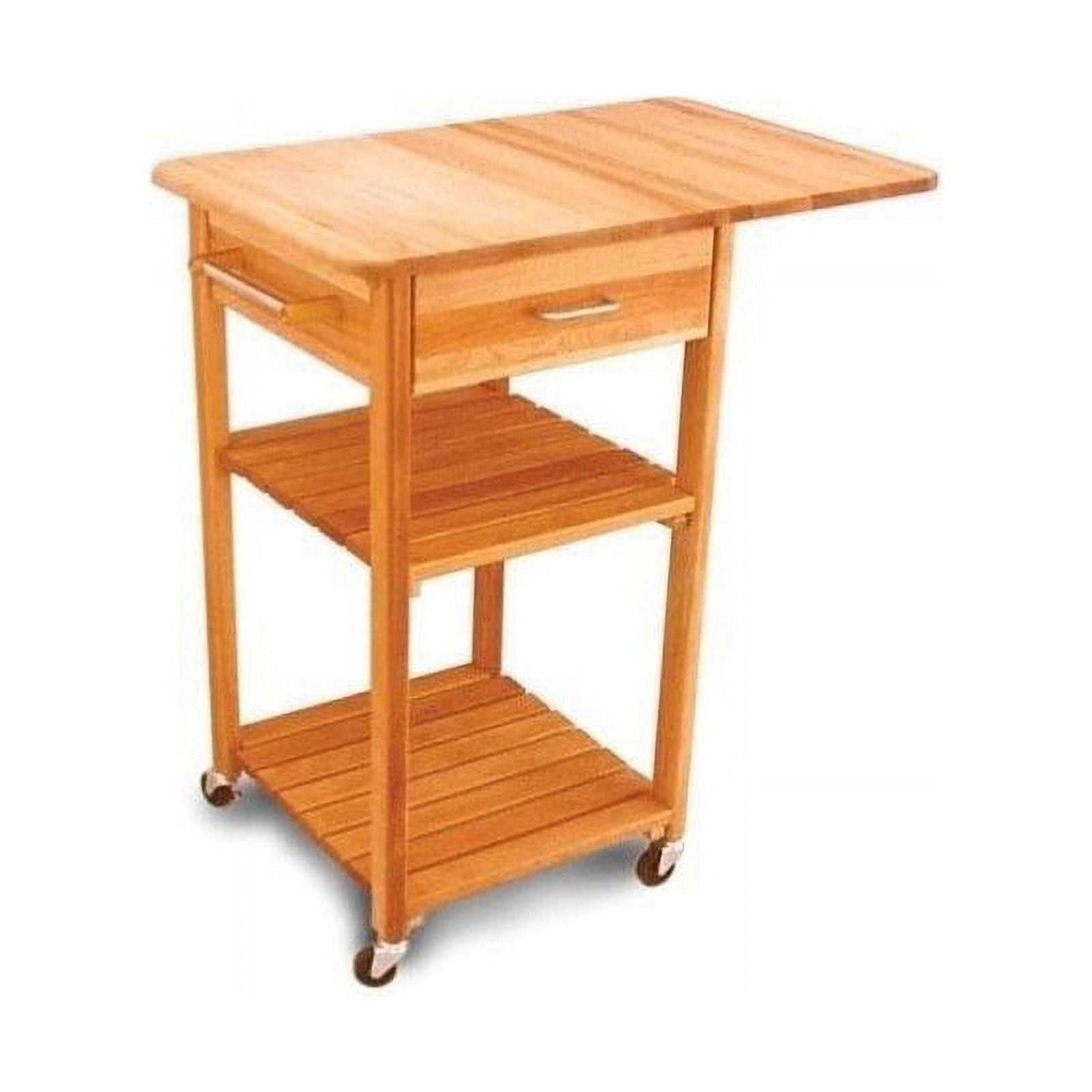 Pemberly Row Drop Leaf Butcher Block Kitchen Cart in Natural Finish