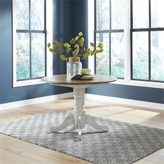 Pemberly Row Drop Leaf Pedestal Table with Splayed Feet in Antique White